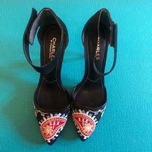 Charles David embroidered heels